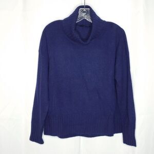 Raffi Cashmere Ribbed Turtleneck Sweater L Dark Blue Classic Preppy Quiet Luxury